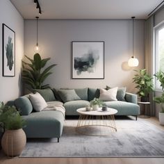 a living room filled with furniture and plants