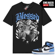 "University Blue 1s Jordan matching shirt by Sneaker Match Tees brand. Official Sneaker Match Tees shirt designed to match the Jordan 1 \"University Blue\" retro sneakers. *Sneakers are for matching purposes only, NOT included in the sale* True to size Men's shirt 100% Soft Cotton Regular Fit" Blue Sneakers With Graphic Print For Streetwear, Blue Graphic Print Sneakers For Streetwear, Casual Blue Sneakers With Graphic Print, Blue Casual Sneakers With Graphic Print, Drippy Outfit, Blue Jordans, Jordan Shirts, Sneaker Match Tees, Sneaker Tee