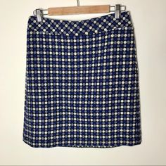 Talbots Blue, Black And White Dot Print Tweed Wool Blend Pencil Skirt. Lined, Hidden Back Zipper And Banded Waist Detail. Excellent New With Tags Condition! Tweed Pencil Skirt, Dot Print, Wool Blend, Pencil Skirt, Blue Black, Blue White, Womens Skirt, Pencil, Blue And White