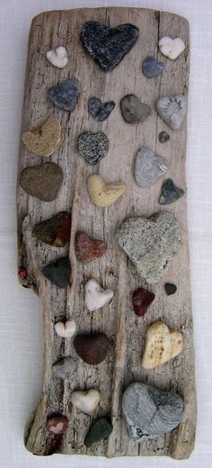 a piece of wood that has some rocks on it