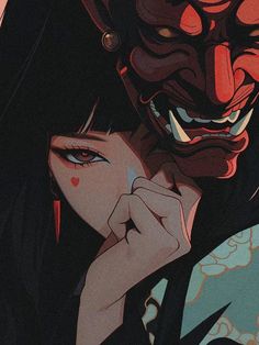 an animated image of a demon and a woman