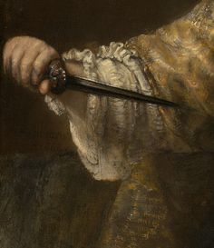 a close up of a painting of a woman holding a knife in her right hand