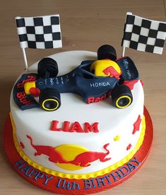 a birthday cake with a racing car on it