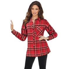 Roaman's Women's Plus Size Flannel Tunic Plaid Shirt.A relaxed fit gives way to this effortless top crafted in a soft flannel fabric, making for an easy take on a forever classic style. Dress it up with leggings and your favorite pair of boots. 32" lengthCottonMachine washImported. About the brand: Roamans is known for our fashionable plus size clothing. Weve made it our goal to provide clothing for plus size women that doesnt scream plus size but matches the fun styles of current fashion trends Plus Size Women Flannel, Plus Size Leggings And Flannel, Flannel With Leggings Plus Size, Plus Size Flannel, Tunic With Leggings, Flannel Tunic, Chambray Tunic, Short Sleeve Tunic Tops, Womens Flannel Shirt