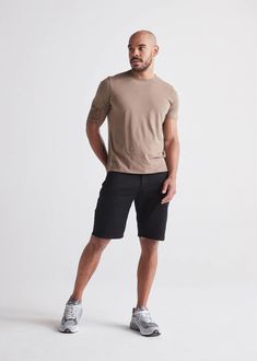 Men's Black Relaxed Fit Performance Short – DUER Cotton Activewear With Built-in Shorts And Short Sleeve, 4-way Stretch Cotton Shorts, Solid Cotton 4-way Stretch Shorts, Cotton 4-way Stretch Shorts, Athleisure Cotton Shorts With 4-way Stretch, Solid Cotton Go-dry Shorts, Black Shorts Outfit, Mens Shorts Outfits, Outfits Hombre