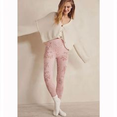 Nwt, Size Xs/S, The Color Is Rose, With Lace Pattern. Also Selling In Black. Tan Knit Sweater, Free People Leggings, Grey Tights, Vegan Leather Leggings, Cut Out Leggings, Lace Leggings, Leopard Print Leggings, Green Leggings, Sweaters And Leggings