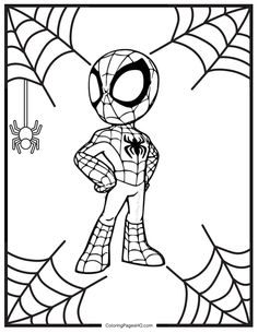 spiderman coloring pages for kids to print out and color with the spider man in his web