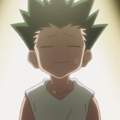 an anime character with green hair and white shirt looking at the camera while standing in front of a light