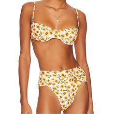 Balconette Micro Sunflowers Floral Bikini Top Size Medium Nwt Riviera Micro Sunflowers Bikini Bottom Size Small Nwt Yellow Underwire Swimwear For Spring, Yellow Underwire Swimwear For Summer, Yellow Floral Print Swimwear For Beach Party, Yellow Underwire Swimwear For Beachwear, Yellow Floral Print Swimwear For Poolside, Sunflower Bathing Suit Bikinis, High Waist Micro-elastic Sports Swimwear, Yellow Underwire Beachwear Swimwear, High Waist Micro-elastic Seamless Swimwear