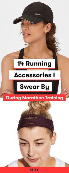 a woman wearing a headband with the words, running accessories i swear by during marathon training