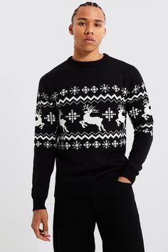 Layer up and look festive this holiday season in a Christmas Jumper from the boohooMAN collection. Look the best dressed on Christmas Jumper Day with our novelty and funny Christmas jumpers and cardigans, these pieces are guaranteed to ensure you stand out from the crowd. Discover everything from chunky knit fabric to bold patterns that make these pieces the easiest way to fix up your look. Keep it cool in cable knits, work it in waffle or do the finer details in a fisherman. Keep it traditional with a classic fairisle jumper, or keep a tonal palette with our easy styling penguin jumper. If you're looking for something a little different then a festive fun slogan print Christmas jumper will be perfect for you, you'll be up there with this years fashion's finest Style: Christmas JumperDesig Mens Christmas Sweater, Mens Christmas Sweaters, Christmas Sweaters For Men, Christmas Closet, Christmas Blazer, Funny Christmas Jumper, Funny Xmas Sweaters, Cardigans For Men, Christmas Jumper Day