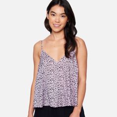 Nwt Hurley Lana Cropped Cami Top Xs Color: Dot Hash Burnt - A Beautiful Lavender Color With Black Spotted Print Style: 3hwt0526 Turn Your Summer Wardrobe Up A Notch In A Super Fun V-Neck Cami. The Lana Cami Is An A-Line Tank With Adjustable Straps Slub Poplin 100% Rayon, 135 Gsm Front And Back V-Neck A-Line Tank Adjustable Straps Hurley Icon Clip Label At Center Back Easy Fit Lavender V-neck Top For Vacation, Purple V-neck Beach Top, Floral Print Lavender Top For Vacation, Lavender Floral Print Top For Vacation, Feminine Sleeveless Purple Top, Purple V-neck Top For Summer, Trendy Lavender Tops For Beach, Lavender Summer Top For Vacation, Lavender Summer Tops For Vacation