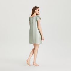 This 19 Momme Silk Short Sleeve Ruffle Nightgown is made of 100% Mulberry silk, which is lightweight, and naturally hypoallergenic. The simple yet modern design gives this chemise dress a perfect silhouette. It is a must-have for lounging at home. The silk slip straps are adjustable. It's sure to make you the star of the house, day or night! Sweet Ruffle Nightgown From now on, you no longer have to bear piercing fabrics and tight skirts that are too tight to breathe for the sake of sexiness. A s Silk V-neck Nightgown For Summer, Feminine Silk Nightgown For Summer, Elegant Satin Sleepwear With Short Sleeves, Elegant Short Sleeve Satin Sleepwear, Silk Summer Nightgown For Sleep, Elegant Solid Color Summer Sleepwear, Silk Summer Nightgown, Modal Satin Summer Sleepwear, Modal Satin Sleepwear For Summer