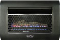 an electric fireplace heater with blue flames