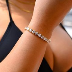 "Pres Bracelet Yellow Gold / 6" Womens 5mm Diamond Tennis Bracelet in Yellow Gold" Elegant Wear, Bracelet Tennis, Diamond Tennis Bracelet, Womens Tennis, Tennis Bracelet Diamond, Tennis Bracelet, Cz Stone, High Quality Jewelry, Diamond Bracelet