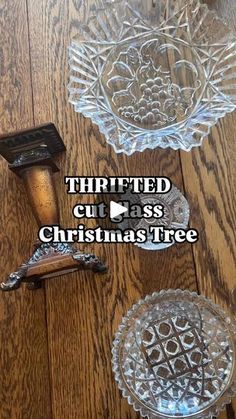 three glass dishes sitting on top of a wooden table