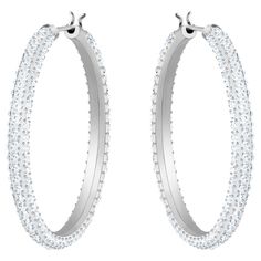 Stone Hoop Pierced Earrings in White, Rhodium plated Earrings Hoops, Swarovski Stones, Crystal Hoop Earrings, White Crystals, Stone Collection, Large Hoop Earrings, Swarovski Earrings, Swarovski Jewelry, Pierced Earrings