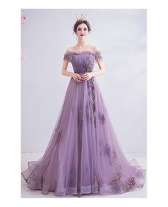 Dusty Purple Dress, Prom Dress Off Shoulder, Cap Sleeve Prom Dress, Prom Dress With Train, Purple Tulle, White Mermaid, Satin Tulle, Sleeveless Gown, Pretty Prom Dresses