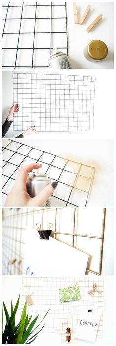 four different pictures showing how to make a grid wall