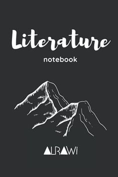 the front cover of a notebook with an image of mountains in white ink on a black background