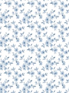 a blue and white flower pattern on a white background with watercolor effect in the form of flowers