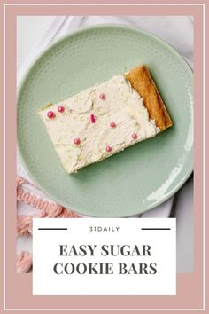 an easy sugar cookie bar on a green plate