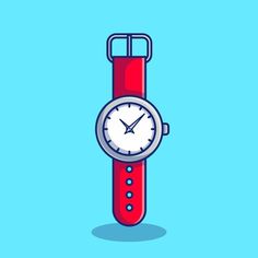 a red watch with a white face on a blue background