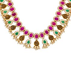 Pair this 22k yellow gold, gemstone, and pearl necklace with your bridal or traditional gowns for a radiant look of elegance. Features• 22k yellow gold• Emerald• Ruby• Pearls• Engraved detailsVirani Jewelers bridal jewelry made from 22k gold brings together the beauty and significance of Indian culture and traditions. Find more beautiful 22k gold Indian bridal temple like this gemstone rich necklace on our website.Specifications:• Minimum Necklace Width - 3 millimeters• Maximum Necklace Width - Josalukkas Necklace, Gemstone Pearl Necklace For Wedding And Festivals, Pearl And Gemstone Necklace For Wedding And Festivals, Festive Pearl Necklace With Gemstone For Wedding, Wedding And Festival Pearl Gemstone Necklace, Yellow Gold Temple Jewelry Emerald Necklace For Wedding, Fusion Style 22k Gold Temple Necklace For Wedding, Yellow Gold Emerald Necklace Temple Jewelry For Wedding, Yellow Gold Emerald Temple Necklace For Wedding