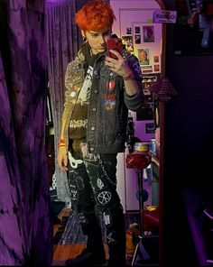 Rock Boyfriend Aesthetic, Punk Battle Jacket, Crust Punk Fashion, Punk Fashion Male, Punk Fits, Punk Outfits Men, Punk Tactics, Non Binary Outfits, Punk Guy