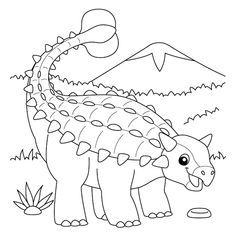 a cartoon dinosaur that is standing in the grass