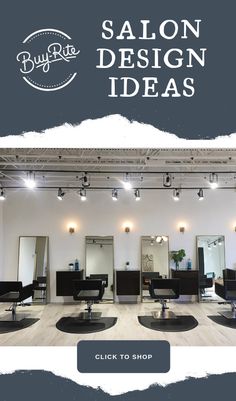 the salon design ideas website is displayed in front of a white background with black chairs and mirrors