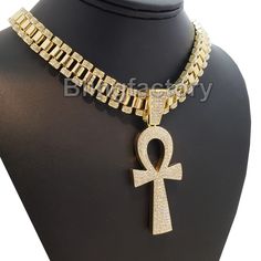 Hip Hop Iced Gold Tone Ankh Cross & 18" Iced Rollie Link Choker Chain Necklace HIP HOP CELEBRITY STYLE BRAND NEW USA SELLER Product Description  Iced 18" Rollie Link Choker Chain Yellow Gold Plated over alloy. Very popular, celebrity style piece. Unique, All fresh design. Makes a perfect piece to wear by itself very trendy hot and popular item. Chain length : 18",  width : 13mm Pendant : 14K GOLD PLATED SIZE OF PENDANT : 70mm x 35mm Lab Diamonds on pendant High Quality and polished. Payments: US Gold Ankh Chain Necklace, Choker Chain Necklace, Ankh Cross, Choker Chain, Alien Art, Chain Choker Necklace, Fresh Design, Plate Size, Fashion Jewelry Necklaces