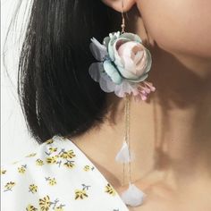 This Amazing Pastel Oversized Pair Of Floral Garden Dangle Statement Costume Earrings Is A Wonderful Addition To Your Wardrobe And Your Style! This Unique Pair Is Sure To Get Lots Of Compliments! Light Blue Flower Earrings For Spring, Summer Party Flower Earrings With Floral Decoration, Summer Party Flower Earrings With Decoration, Elegant Spring Flower Earrings With Floral Print, Blue Flower Earrings For Spring Parties, Elegant Floral Print Flower Earrings For Spring, Feminine Flower Earrings For Summer, Feminine Spring Flower Dangle Earrings, Handmade Flower Dangle Earrings For Spring