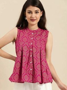 Sleeveless Kurti Designs, Cotton Tops For Jeans, Sleeveless Kurti, Short Kurti Designs, Kaftan Designs, Top Jean