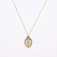 "Medallion Necklace, Virgin Mary Miraculous Medal Gold Necklace, 14K Solid Gold Necklace, Religious Necklace, Oval Pendant Layering Necklace ≫ Product Details ◈ Handmade / Handcrafted Fine Jewelry ◈ Pendant Dimensions: 13.00mm x 19.50mm ◈ Metal: 14K Solid Gold (18K also available - Additional fees may apply) ◈ Gold Color: Rose Gold, Yellow Gold, White Gold ◈ Chain Length: 14\" ~ 18\" ≫ Please read our FAQ below for more detail." Elegant Miraculous Medal Necklace, Gold Tarnish Resistant Oval Pendant Necklace, Gold Tarnish-resistant Oval Pendant Necklace, Elegant Oval Necklace With Miraculous Medal, Elegant Round Miraculous Medal Jewelry, Gold Medallion Necklace Stamped 14k, Gold Necklace Stamped 14k, Elegant Miraculous Medal Jewelry, Round Miraculous Medal Necklace For Anniversary