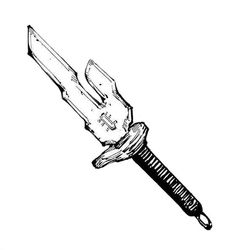 an ink drawing of a knife on a white background