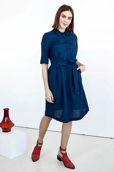 Get ready for work while feeling comfortable with this awesome ​Linen Shirt Dress with Pockets. Perfect as this is a great way to look fashionable while still remaining ​office apparel,​ work dress​ ​ladies shirt dress​ professional. This medium weight linen. Not only is this ​handmade dress​ stylish, but it’s also very high quality. Elegant Blue A-line Shirt Dress, Indigo Long Sleeve Dress For Work, Blue A-line Shirt Dress For Daywear, Blue Half Sleeve Dresses For Daywear, Summer Workwear Indigo Dress, Indigo Dresses For Summer Workwear, Elegant Blue Knee-length Shirt Dress, Navy Collared Dress For Work, Blue Collared Casual Dress