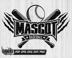 a baseball logo with bats and ball in the center on a wooden background that says mascut