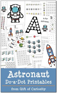 an astronaut do - a - dot printables for kids with the title above it