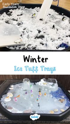 Winter tuff trays means ice play! Click the pin for more winter tuff tray ideas preschool and the potential learning. Special thanks to @mrsvennereyfs Lesley Sellers Artic Tuff Tray, Polar Tuff Tray, Penguin Tuff Tray Ideas, Winter Continuous Provision, Ice Tuff Tray Ideas, Xmas Tuff Tray Ideas, Winter Tuff Tray Ideas Preschool