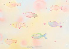 an abstract painting with fish and bubbles in pastel colors