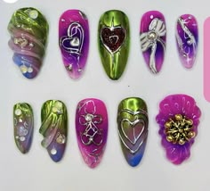 Chunky Nails, Pink And Purple Nails, Event Nails, Purple Chrome, Almond Press On Nails, Nails Holiday, Medium Almond, Gothic Nails, Nails Cute