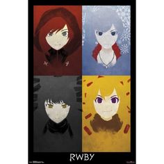 four different avatars with the words rwby on them