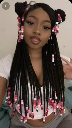 Matching Hairstyles For Friends Black, Dark Skin Hairstyles Braids, Black Protective Hairstyles Summer, Light Pink Braids With Beads, Hairstyles To Fo With Box Braids, Graduation Hair Braids, Cute Blackgirl Hairstyle, Hair Styles Short Braids, Braid Hair Combos