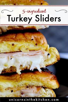 three turkey swiss sliders stacked on top of each other with text overlay that reads, fingerprint turkey swiss sliders