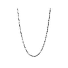 Bold style. This men's chain necklace features a wheat design for a fashionable look. Wear this sterling silver necklace with a black top. Click on this JEWELRY & WATCHES GUIDE to learn about fit, styles, materials and more! Rhodium plating adds extra shine. Details: 22-in. necklace 3-mm width 8.8 grams Lobster-claw clasp Rhodium-plated sterling silver Size: 22". Gender: male. Age Group: adult. Sterling Silver Wheat Chain Necklace, Silver Round Chain Necklace With Lobster Clasp, Sterling Silver Yellow Gold Rope Chain Necklaces, Silver Stainless Steel Rope Chain Necklace, Wheat Design, Mens Silver Chain Necklace Jewelry1000.com, Mens Chain Necklace, Sterling Silver Chain Necklace, Sterling Silver Mens