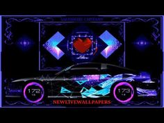 a car is shown with neon lights in the background and an image of a heart on it