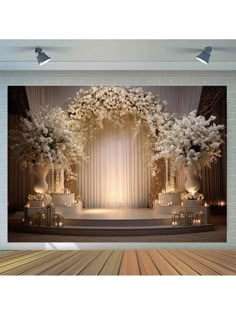 an image of a stage with flowers and candles