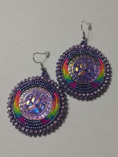 Hand-made beaded earrings: Colors: Purple w/neon colors Closure: Hook size: 2 inches