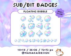 Floating Bubble Twitch Sub Badges, Kawaii Bit Badge for Streaming, Twitch Badge Asset, Cute Bubble Badges for Twitch, Dolphin, Bear, Duck - Etsy Twitch Badges, Twitch Sub Badges, Submarine, Dolphins, Pixel Art, Beauty Book, Digital Drawing, Drawing Illustrations, Floating